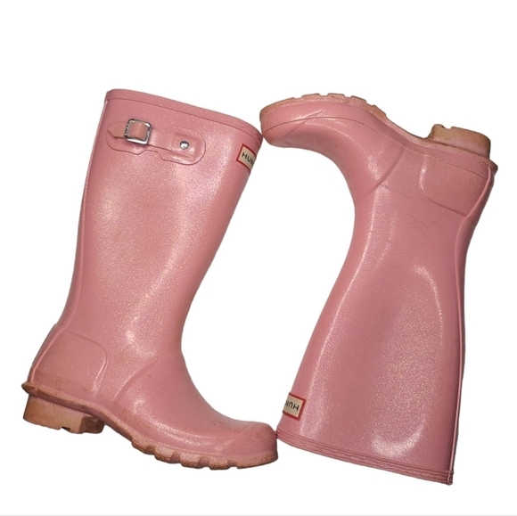 Hunter Light Pink Shimmer Tall Rain Boots Girls 3 - Picture 5 of 13